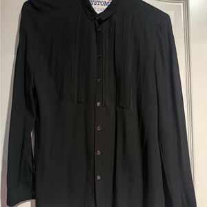 Burberry Black Pleated Front Button-Up Blouse